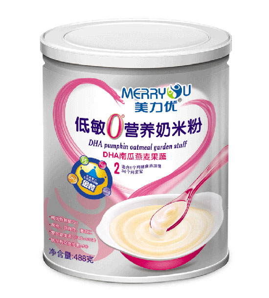  美力优DHA南瓜燕麦果蔬听装低敏0°营养奶米粉2段