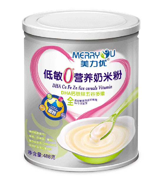 美力优DHA钙铁锌五谷多维听装低敏0°营养奶米粉全段