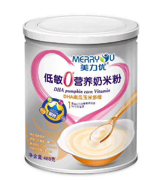 美力优DHA南瓜玉米多维听装低敏0°营养奶米粉1段