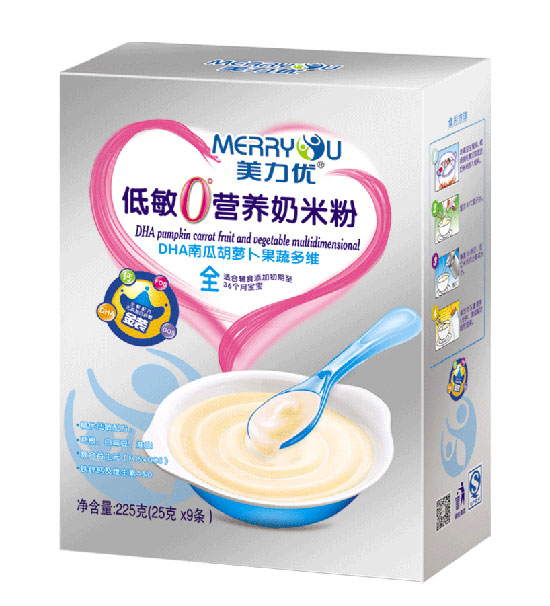 美力优DHA南瓜胡萝卜果蔬多维低敏0°营养奶米粉全段