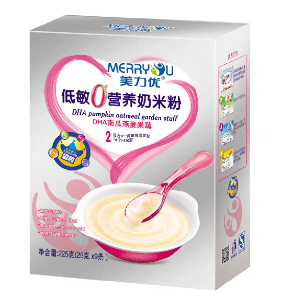  美力优DHA南瓜燕麦果蔬低敏0°营养奶米粉2段