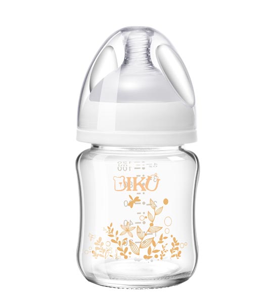 比酷熊婴幼儿无手柄玻璃奶瓶白色120ML