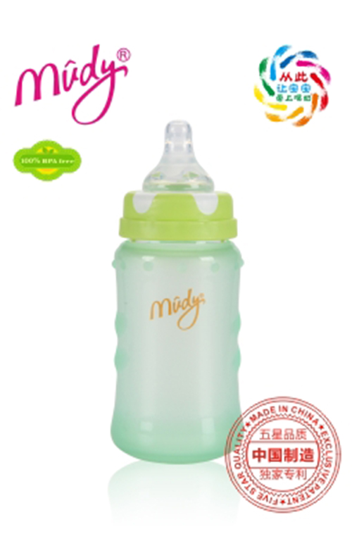 麦地宽口感温硅胶防爆玻璃奶瓶240ML(草绿色)