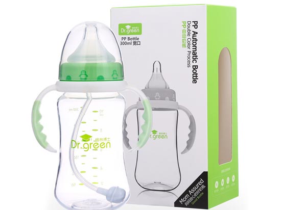格林博士宽口PP自动奶瓶300ML绿色