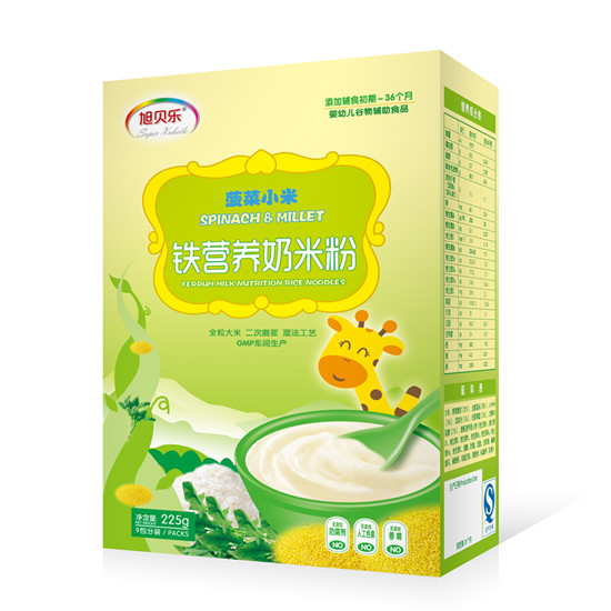 旭贝乐菠菜小米铁营养奶米粉盒装