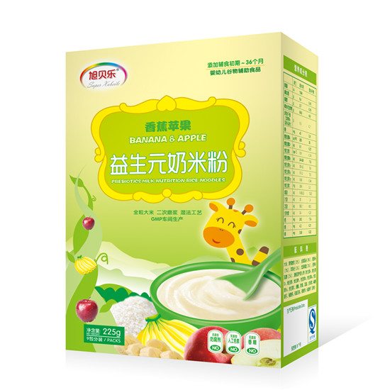 旭贝乐香蕉苹果益生元奶米粉盒装