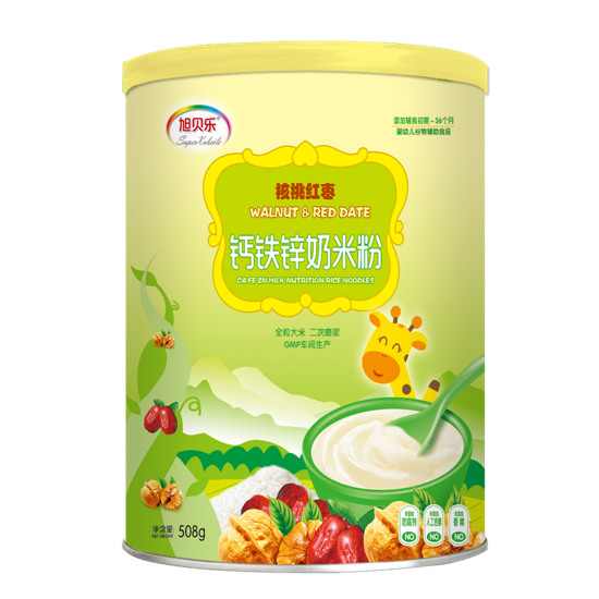 旭贝乐核桃红枣钙铁锌奶米粉罐装