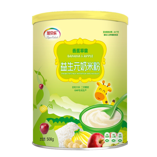 旭贝乐香蕉苹果益生元奶米粉罐装