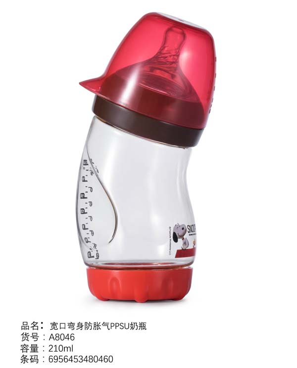 史努比宽口弯身防胀气PPSU奶瓶210ml