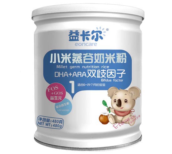 益卡尔DHA+AA双歧因子小米蒸谷奶米粉1段罐装