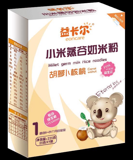 益卡尔胡萝卜核桃小米蒸谷奶米粉1段