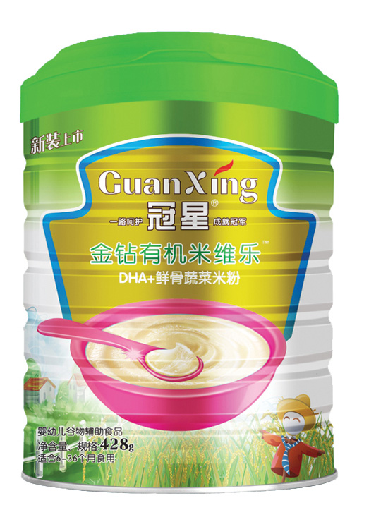 冠星DHA+鲜骨蔬菜金钻有机米维乐428克听装