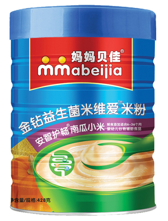妈妈贝佳南瓜小米428克益生菌米粉听装