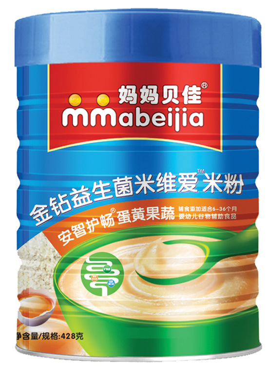 妈妈贝佳蛋黄果蔬428克益生菌米粉听装