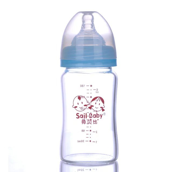 帅贝比宽口弧形晶钻玻璃奶瓶180ML