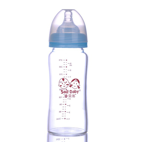 帅贝比宽口弧形晶钻玻璃奶瓶270ML