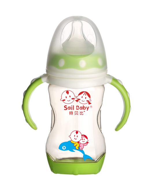 帅贝比PP自动有柄奶瓶绿色