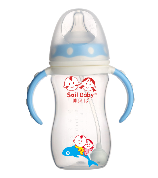 帅贝比PPSU自动有柄奶瓶蓝色