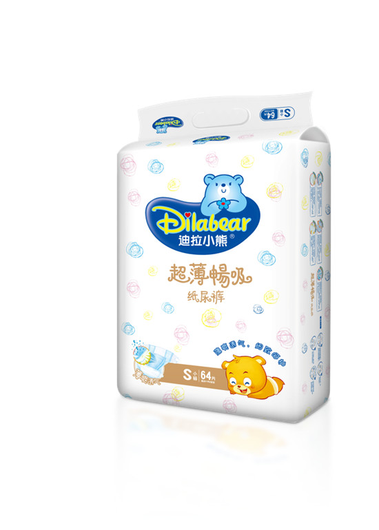 迪拉小熊超薄畅吸纸尿裤S码64片