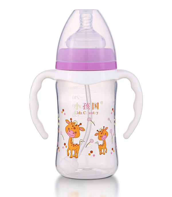小孩国宽口直身自动高透PP奶瓶240ML 紫色