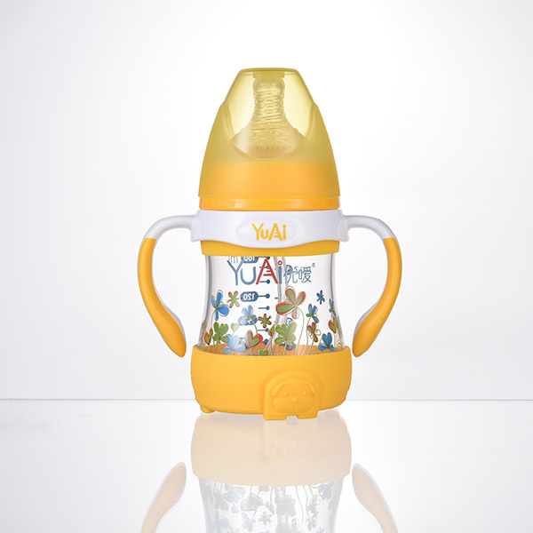 优嗳5安宽口弧线型晶钻玻璃手柄自动奶瓶(160ml)