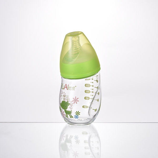 优嗳6安宽口企鹅型晶钻玻璃奶瓶(180ML)