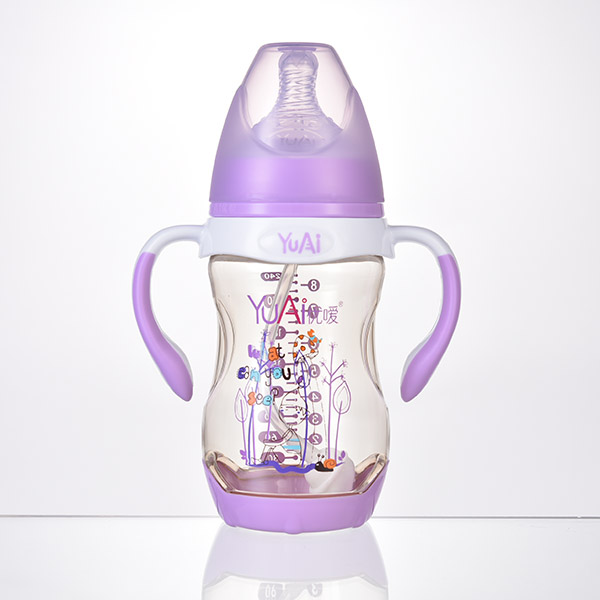 优嗳8宽口弧线型手柄自动PPSU奶瓶（240ml）(保护底座)