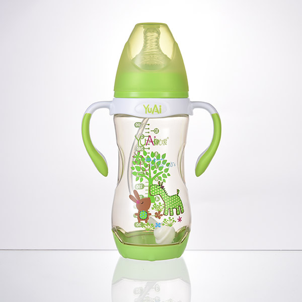 优嗳10宽口弧线型手柄自动PPSU奶瓶（300ml）(保护底座)