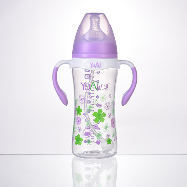优嗳10安宽口弧线型手柄自动PP奶瓶(300ml)