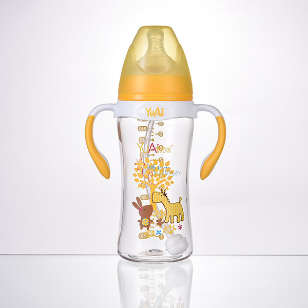 优嗳10安宽口弧线型手柄自动Tritan奶瓶(300ml)