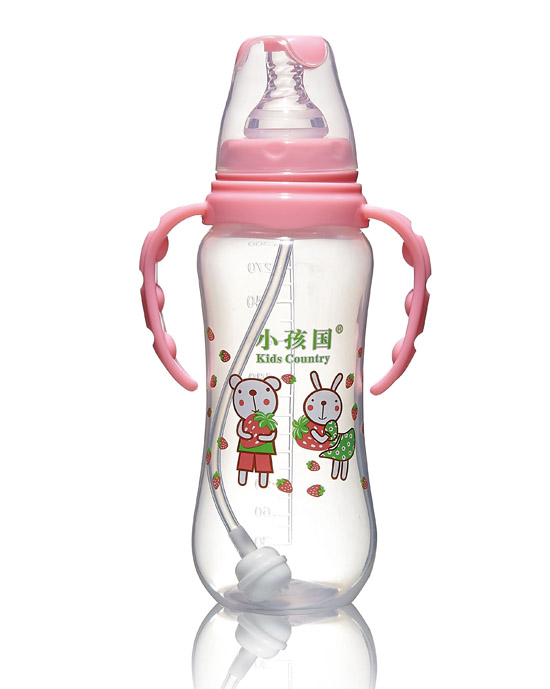 小孩国标口自动弧形PP安全奶瓶粉色300 ML.jpg