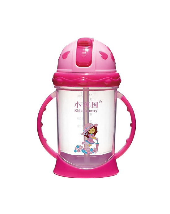 小孩国道达尔双色花朵滑盖水杯粉色240ML.jpg