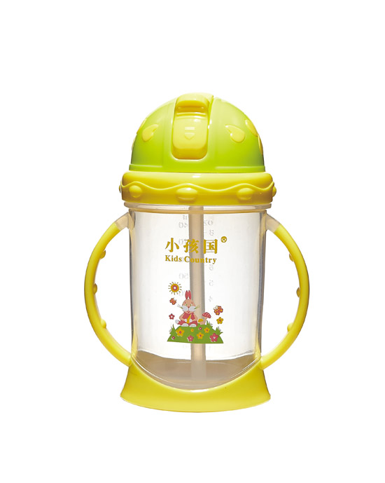 小孩国道达尔双色花朵滑盖水杯黄色240ML.jpg