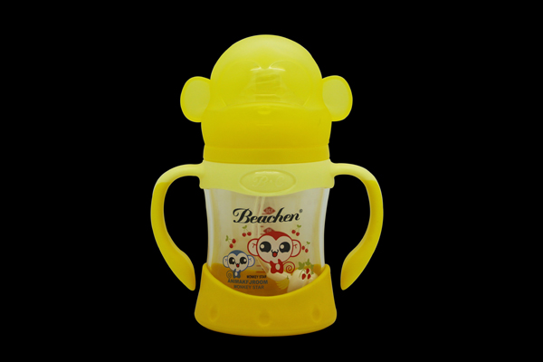 贝臣150ml 宽口弧形晶钻玻璃带手柄自动吸奶瓶（带底垫）.jpg