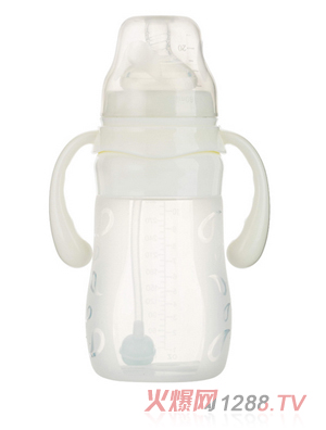 孩儿宝白色宽口自动硅胶奶瓶300ml