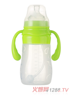孩儿宝绿色宽口自动硅胶奶瓶300ml