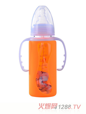 矽利康有手柄标口玻璃奶瓶150ml