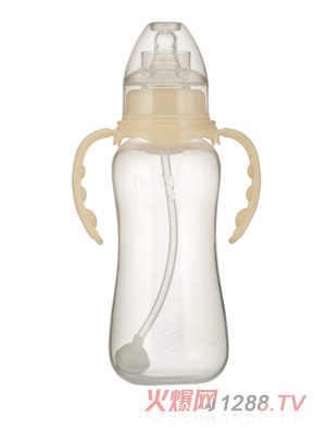 婴之美标口双耳自动圆弧PP奶瓶240ML乳白色