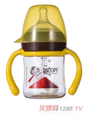 史努比宽口手柄自动PPSU杯盖奶瓶150ml