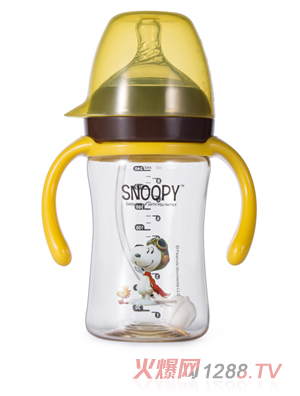 史努比宽口手柄自动PPSU杯盖奶瓶240ml