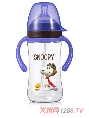 史努比宽口手柄自动PPSU杯盖奶瓶300ml 紫色