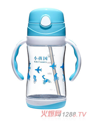 小孩国tritan双色两用水壶蓝色手柄350ML