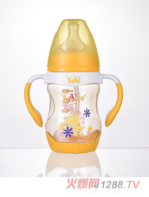优嗳6宽口弧线型手柄自动PPSU奶瓶（180ml）(保护底座)