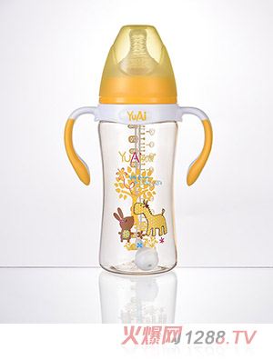 优嗳10宽口弧线型手柄自动PPSU奶瓶（300ml）