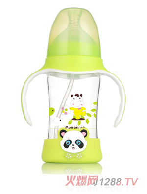 妈咪王子防摔晶钻玻璃双色宽口奶瓶200ml 绿色