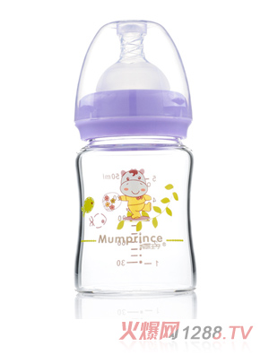 妈咪王子晶钻玻璃宽口奶瓶150ML紫色